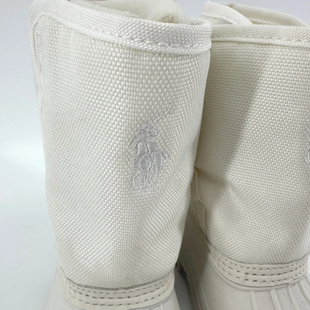 Polo Ralph Lauren Kids White Canvas Rubber Duck Snow Boots Fleece Lined Size 5